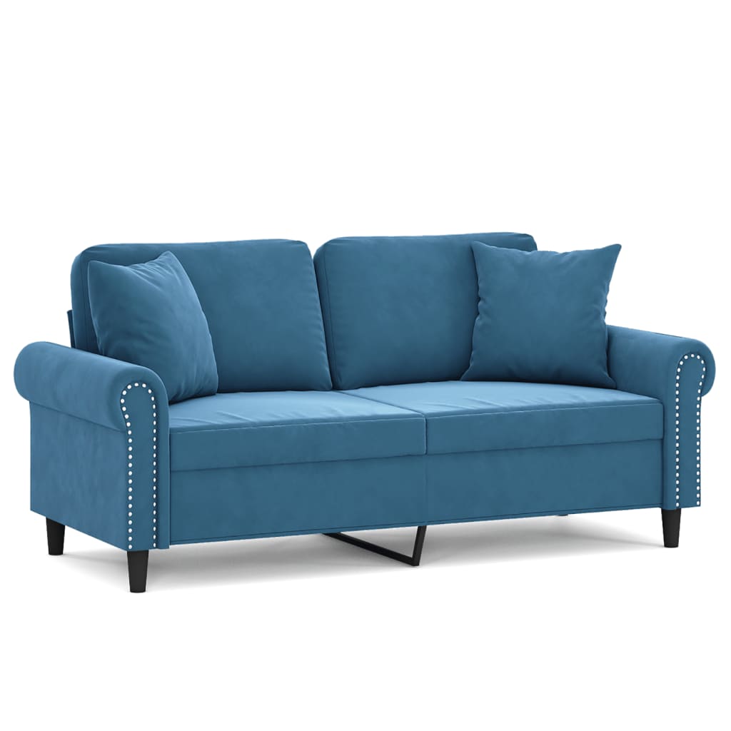 Canapé 2 places avec oreillers décoratifs bleu 140 cm velours