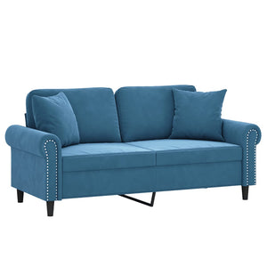Canapé 2 places avec oreillers décoratifs bleu 140 cm velours
