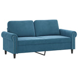 Canapé 2 places avec oreillers décoratifs bleu 140 cm velours