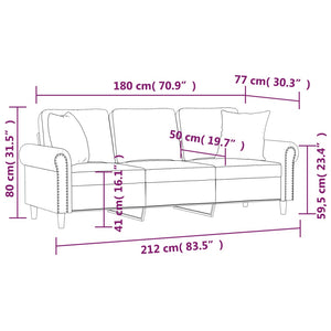 Canapé 3 places avec oreillers décoratifs rose 180 cm velours