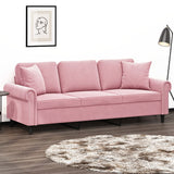 Canapé 3 places avec oreillers décoratifs rose 180 cm velours