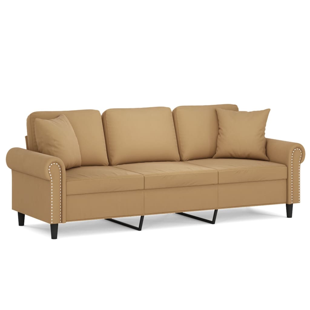 Canapé 3 places avec oreillers décoratifs marron 180 cm velours