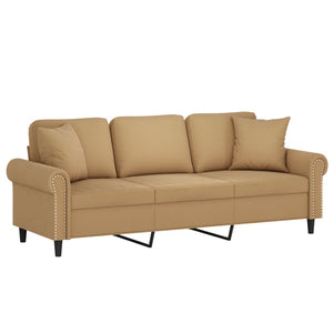 Canapé 3 places avec oreillers décoratifs marron 180 cm velours