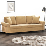 Canapé 3 places avec oreillers décoratifs marron 180 cm velours