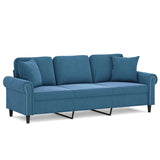 Canapé 3 places avec oreillers décoratifs bleu 180 cm velours