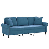 Canapé 3 places avec oreillers décoratifs bleu 180 cm velours