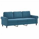 Canapé 3 places avec oreillers décoratifs bleu 180 cm velours