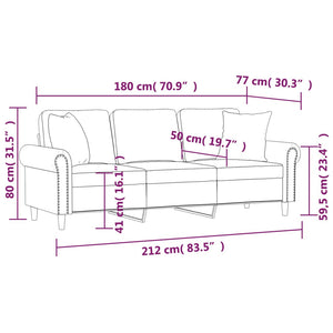 Canapé 3 places avec oreillers décoratifs bleu 180 cm velours