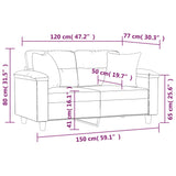 Canapé 2 places avec oreillers beige 120 cm tissu microfibre