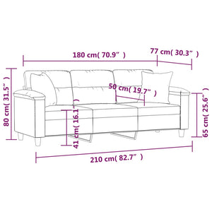 Canapé 3 places avec oreillers beige 180 cm tissu microfibre