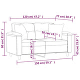 Canapé 2 places avec oreillers décoratifs noir 120cm similicuir