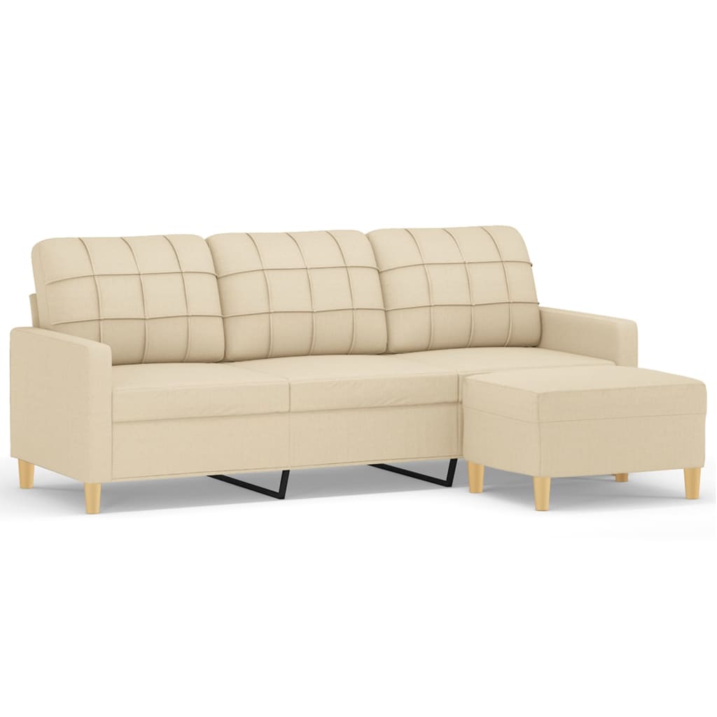 Canapé à 3 places avec repose-pieds Crème 180 cm Tissu