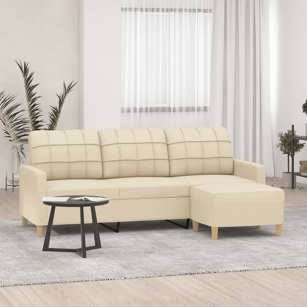 Canapé à 3 places avec repose-pieds Crème 180 cm Tissu