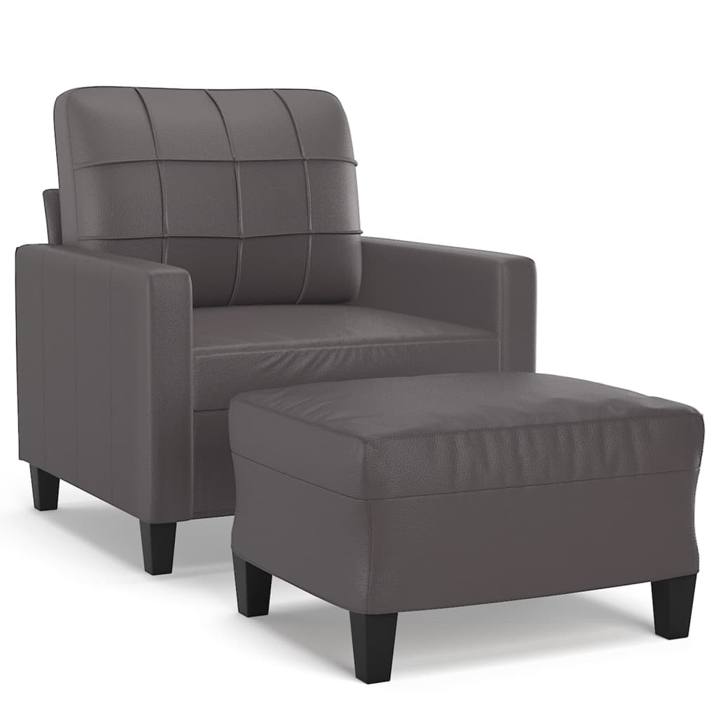 Fauteuil avec repose-pied Gris 60 cm Similicuir