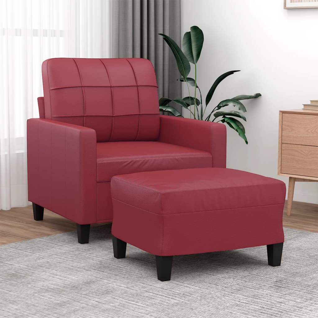 Fauteuil avec repose-pied Rouge bordeaux 60 cm Similicuir