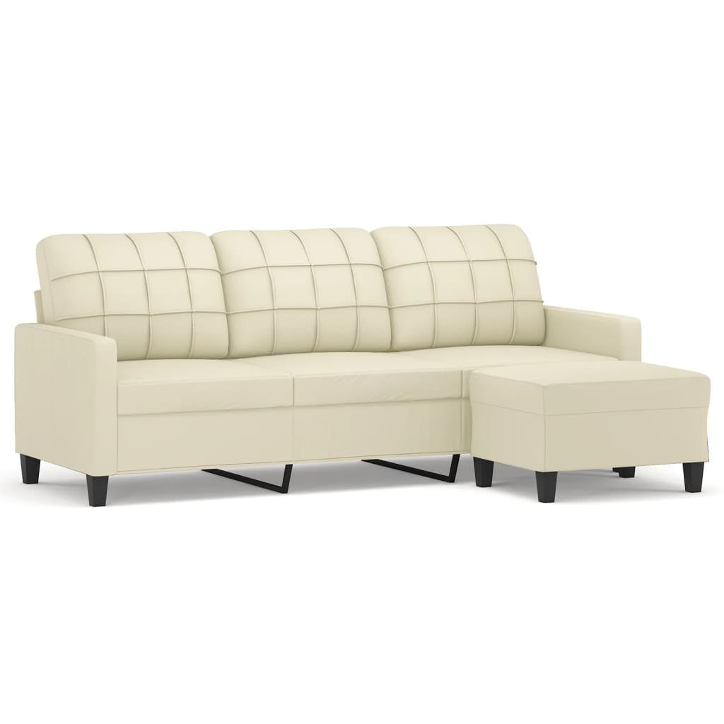 Canapé à 3 places avec repose-pieds Crème 180 cm Similicuir
