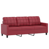 Canapé à 3 places repose-pieds Rouge bordeaux 180 cm Similicuir