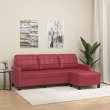 Canapé à 3 places repose-pieds Rouge bordeaux 180 cm Similicuir