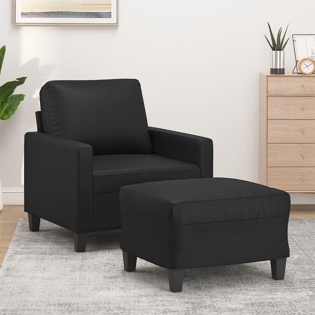 Fauteuil avec repose-pied Noir 60 cm Similicuir