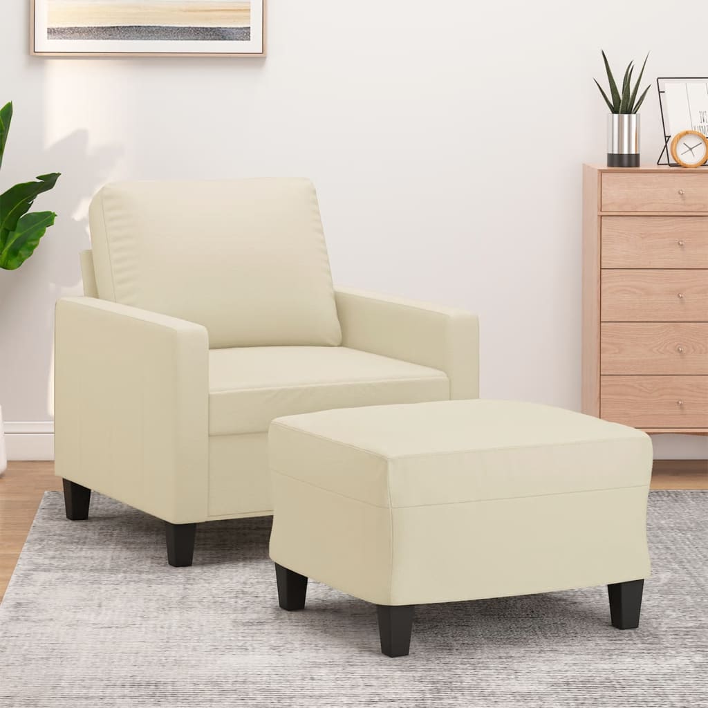 Fauteuil avec repose-pied Crème 60 cm Similicuir