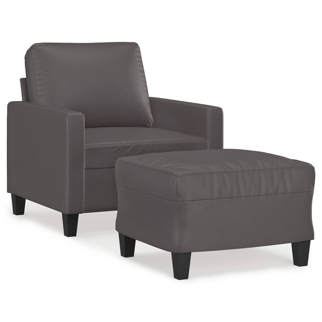 Fauteuil avec repose-pied Gris 60 cm Similicuir
