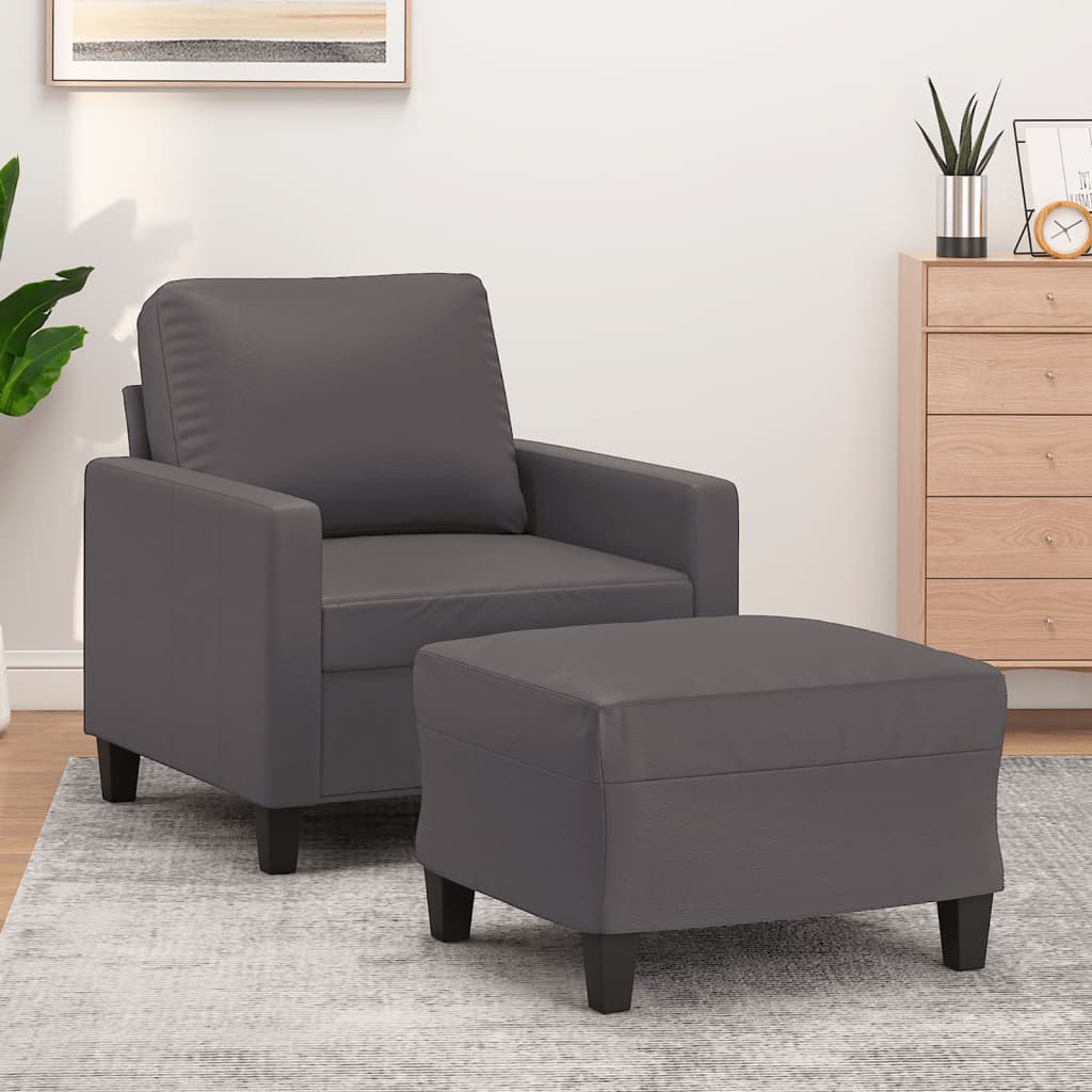 Fauteuil avec repose-pied Gris 60 cm Similicuir