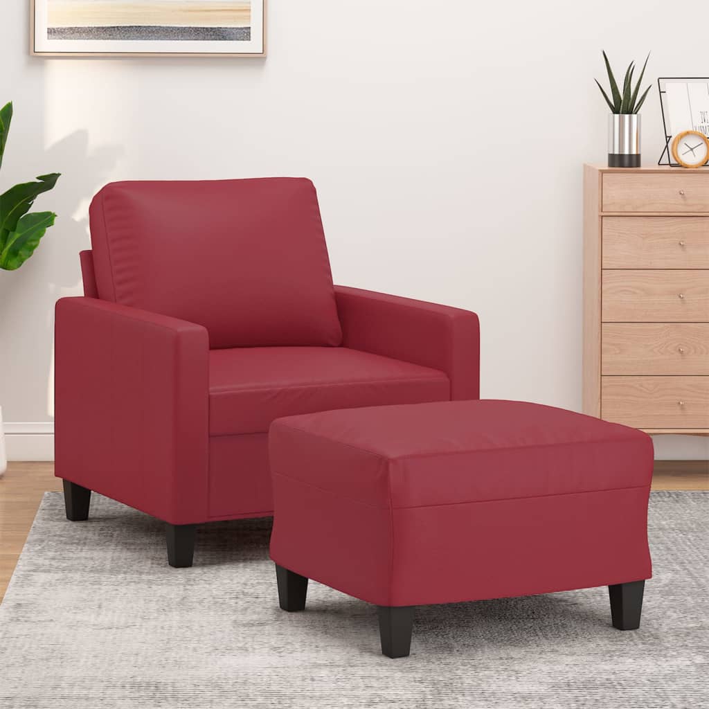 Fauteuil avec repose-pied Rouge bordeaux 60 cm Similicuir