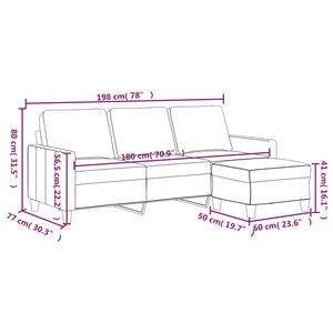 Canapé à 3 places avec repose-pieds Crème 180 cm Similicuir