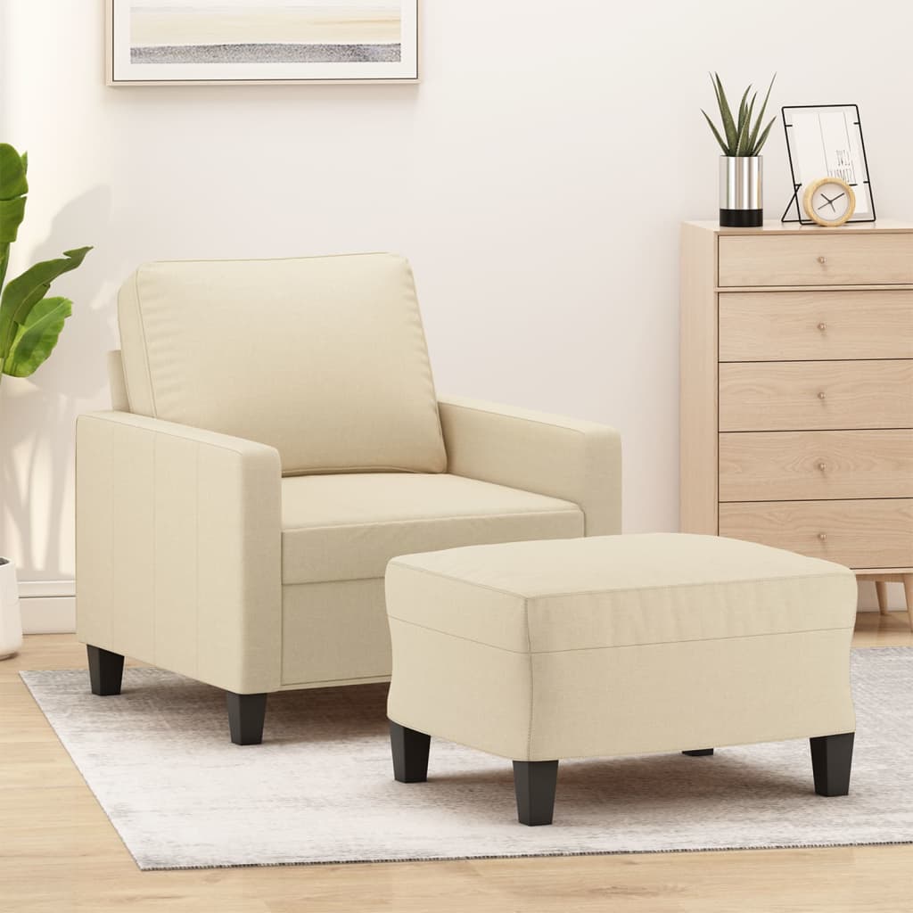 Fauteuil avec repose-pied Crème 60 cm Tissu