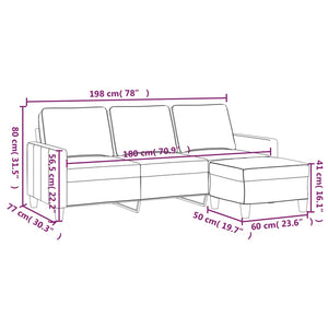 Canapé à 3 places avec repose-pieds Jaune clair 180 cm Tissu