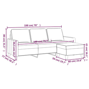 Canapé à 3 places avec repose-pieds Rouge bordeaux 180 cm Tissu