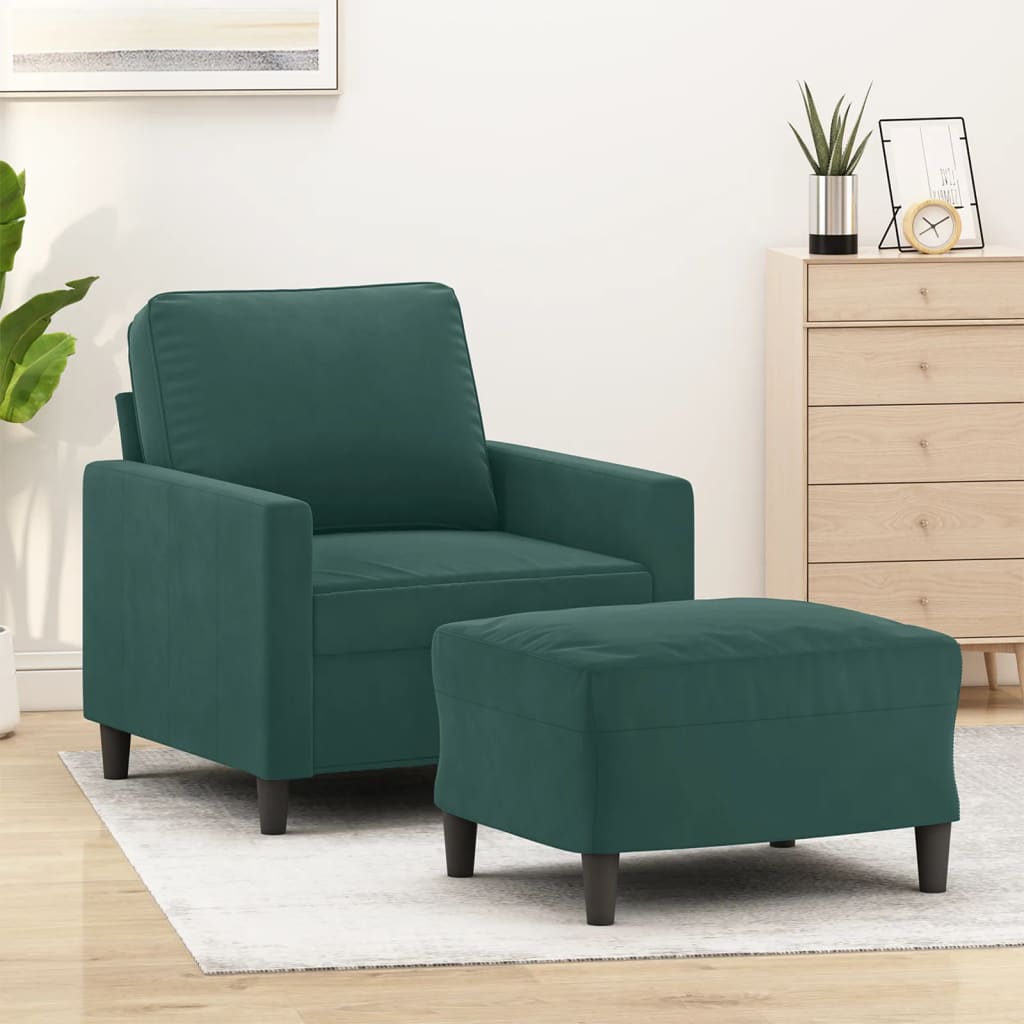 Fauteuil avec repose-pied Vert foncé 60 cm Velours