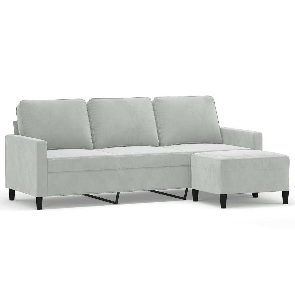 Canapé à 3 places avec repose-pieds Gris clair 180 cm Velours