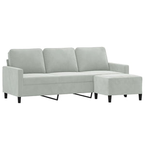 Canapé à 3 places avec repose-pieds Gris clair 180 cm Velours