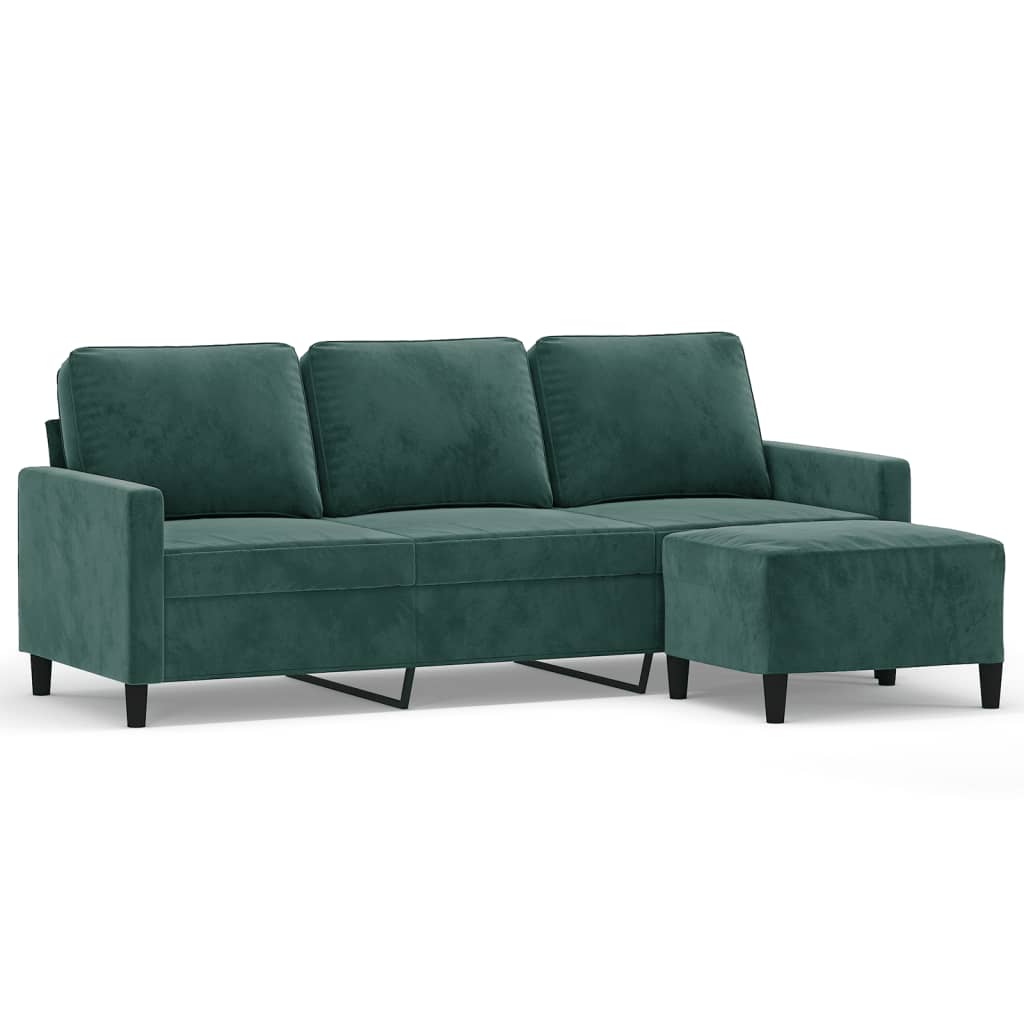 Canapé à 3 places avec repose-pieds Vert foncé 180 cm Velours