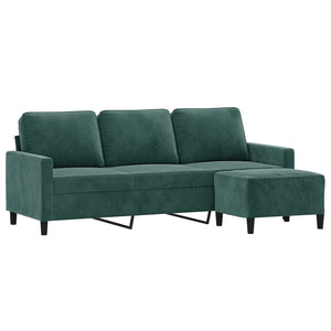 Canapé à 3 places avec repose-pieds Vert foncé 180 cm Velours