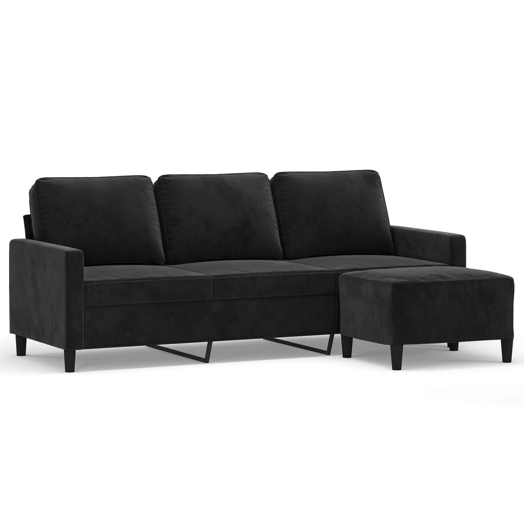 Canapé à 3 places avec repose-pieds Noir 180 cm Velours