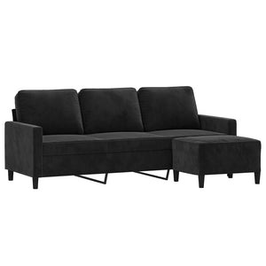Canapé à 3 places avec repose-pieds Noir 180 cm Velours