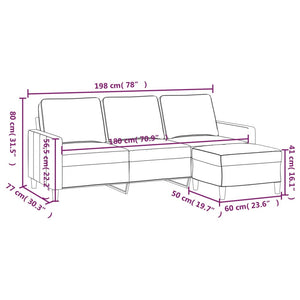 Canapé à 3 places avec repose-pieds Noir 180 cm Velours