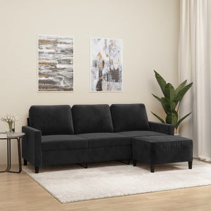Canapé à 3 places avec repose-pieds Noir 180 cm Velours