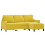 Canapé à 3 places avec repose-pieds jaune 180 cm velours