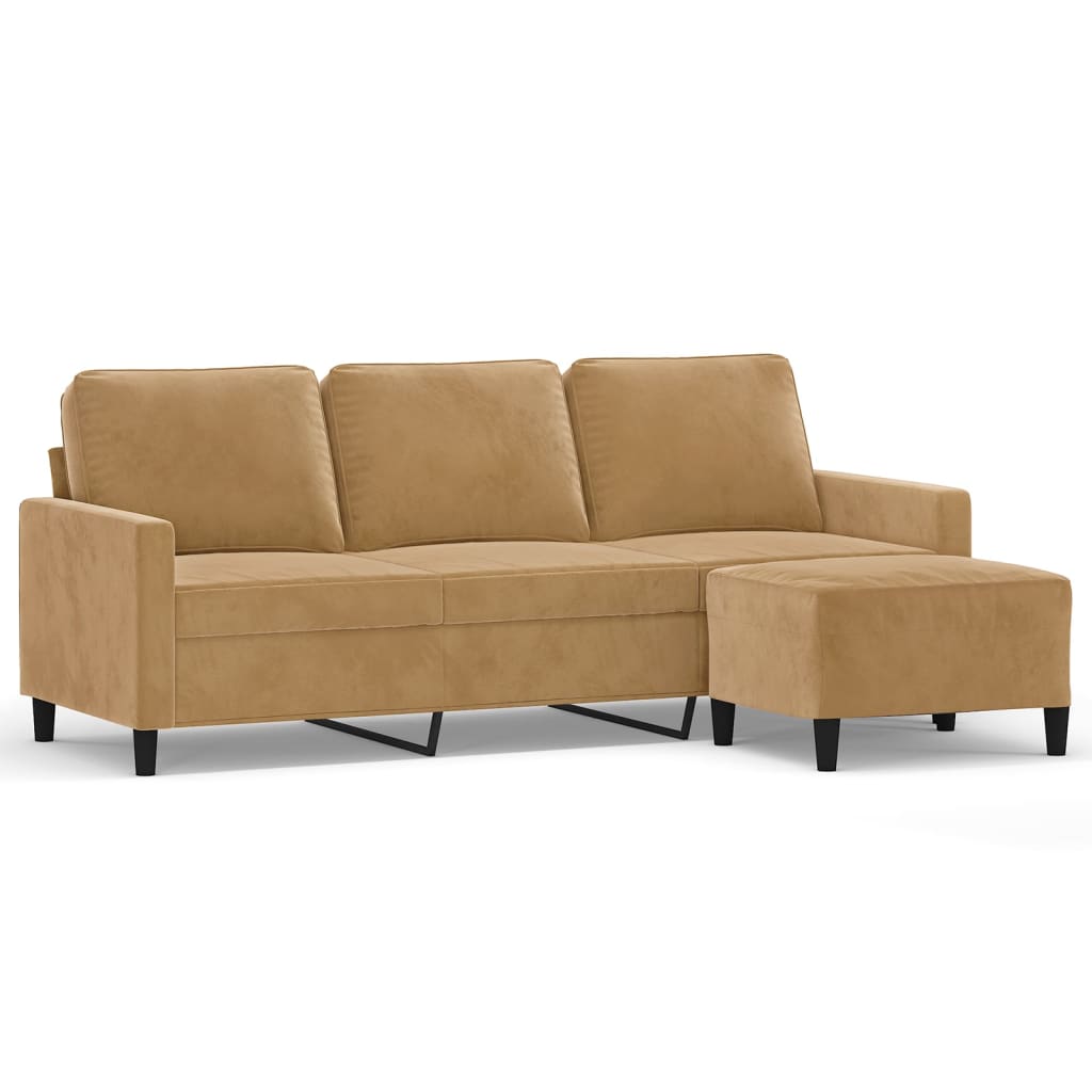 Canapé à 3 places avec repose-pieds Marron 180 cm Velours