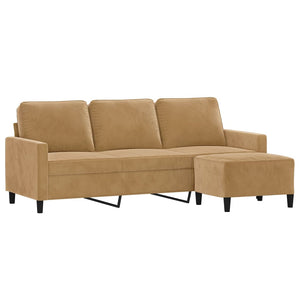 Canapé à 3 places avec repose-pieds Marron 180 cm Velours