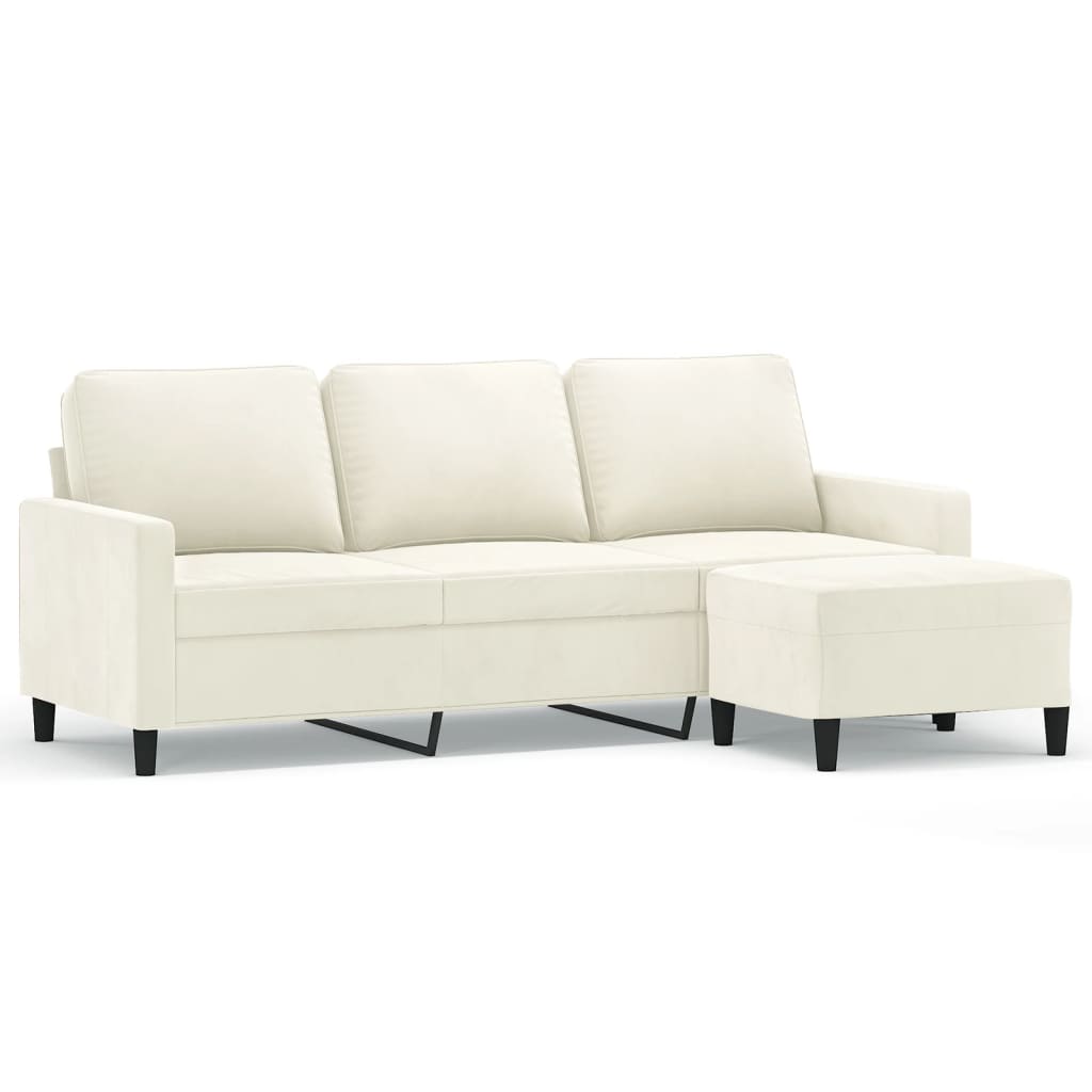 Canapé à 3 places avec repose-pieds Crème 180 cm Velours