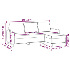 Canapé à 3 places avec repose-pieds Crème 180 cm Velours