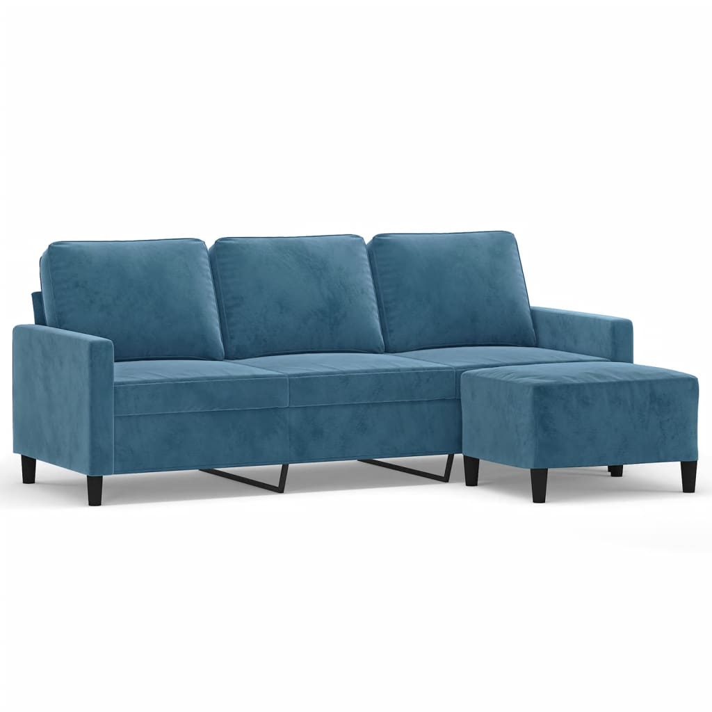 Canapé à 3 places avec repose-pieds Bleu 180 cm Velours