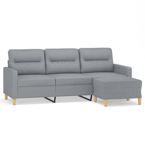 Canapé à 3 places avec repose-pieds Gris clair 180 cm Tissu