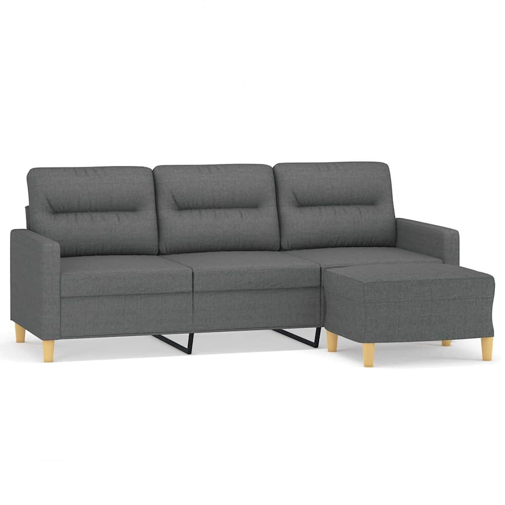 Canapé à 3 places avec repose-pieds Gris foncé 180 cm Tissu