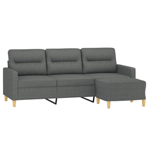 Canapé à 3 places avec repose-pieds Gris foncé 180 cm Tissu