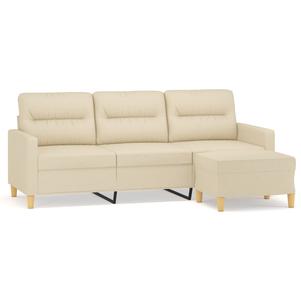 Canapé à 3 places avec repose-pieds Crème 180 cm Tissu